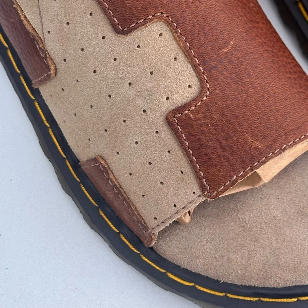 Vintage Dr. Martens Mens Brown Leather Tan Suede Slide Sandals Read Sz 8